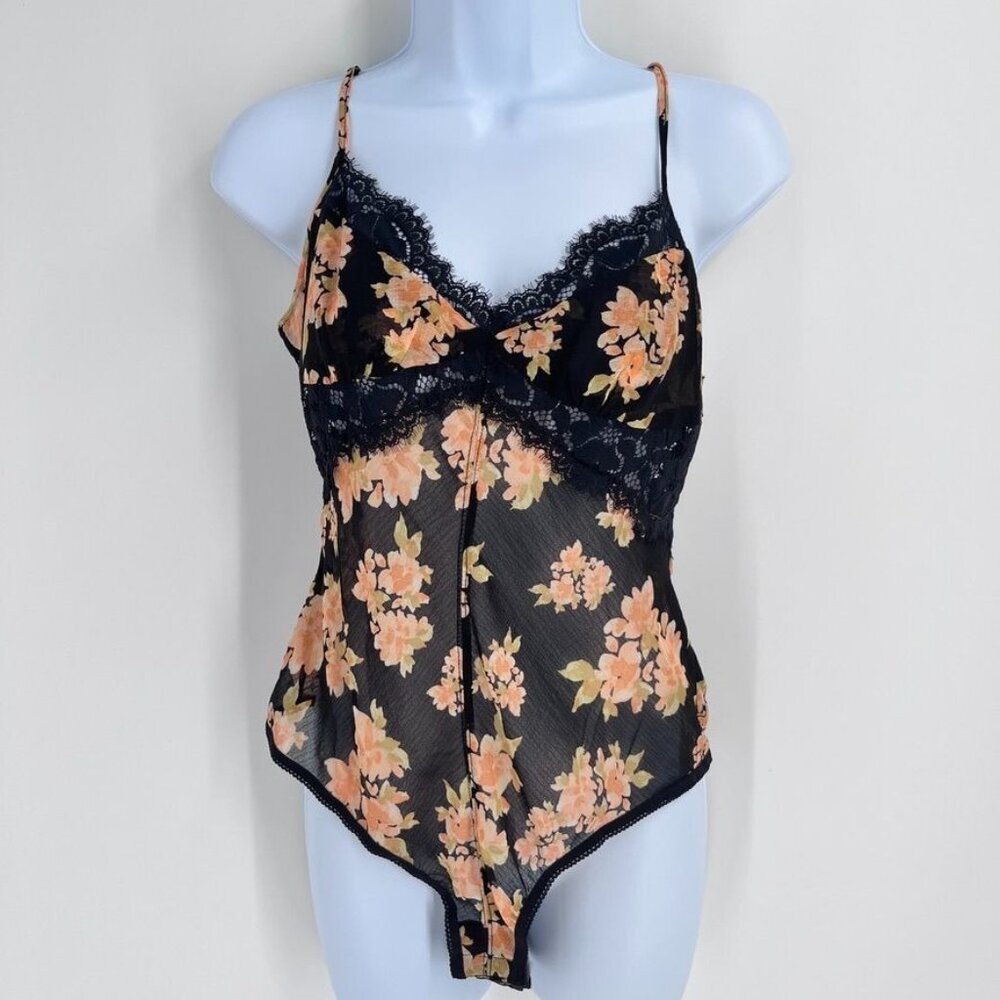 Intimately FREE PEOPLE Monday Morning Bodysuit SIze M In Antique Black Combo